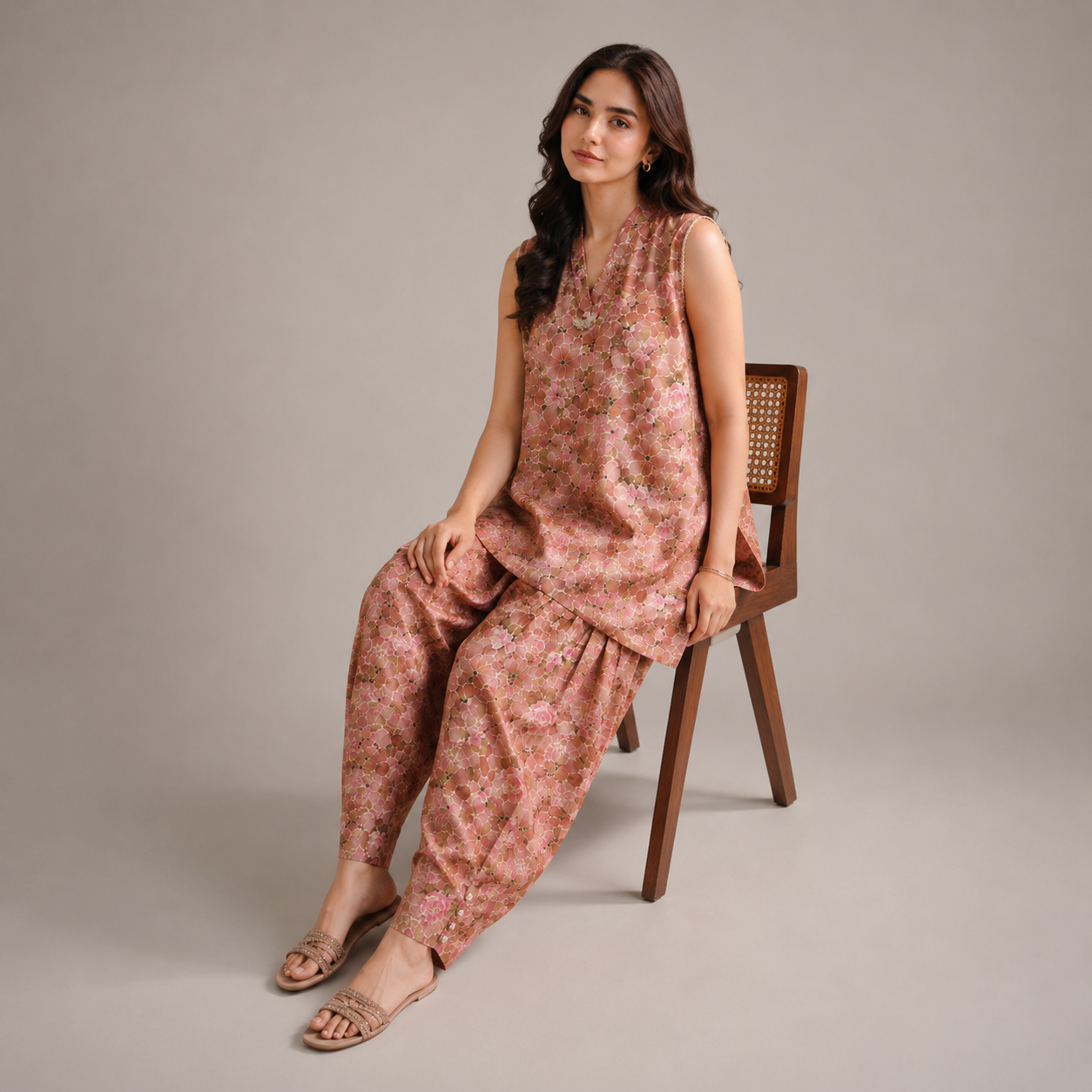 Floral 2 PC Cambric stitched