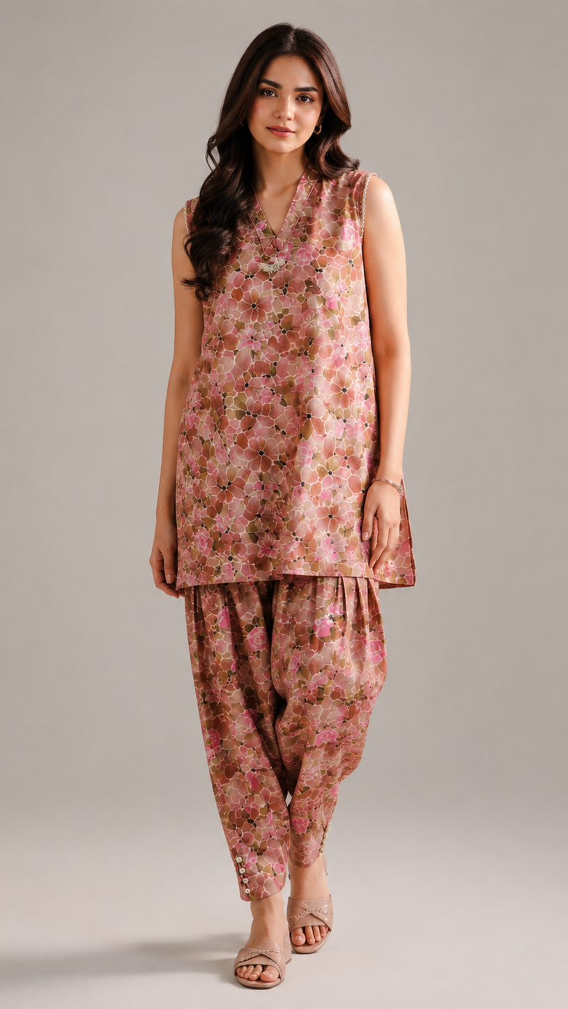 Floral 2 PC Cambric stitched