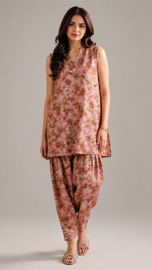 Floral 2 PC Cambric stitched