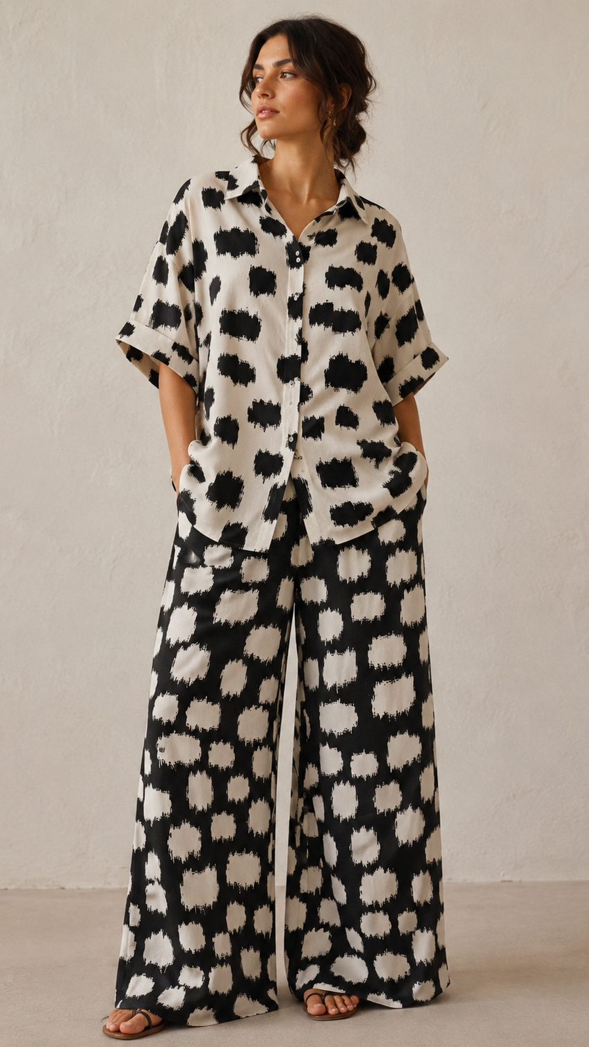 Co-ord set in B&W brush stroke pattern