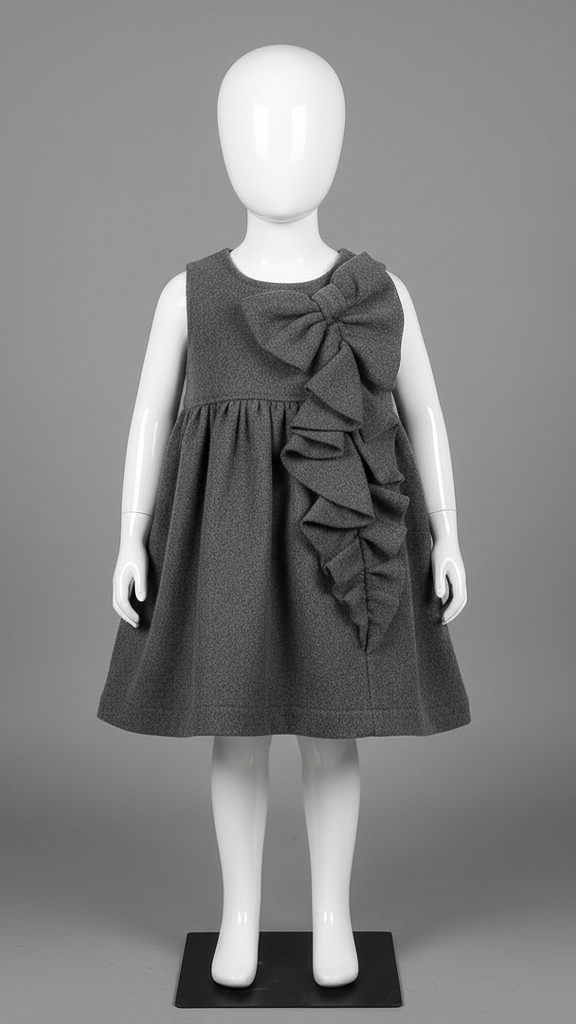 Grey Bowtie frock RK-127(1 PC STITCHED)