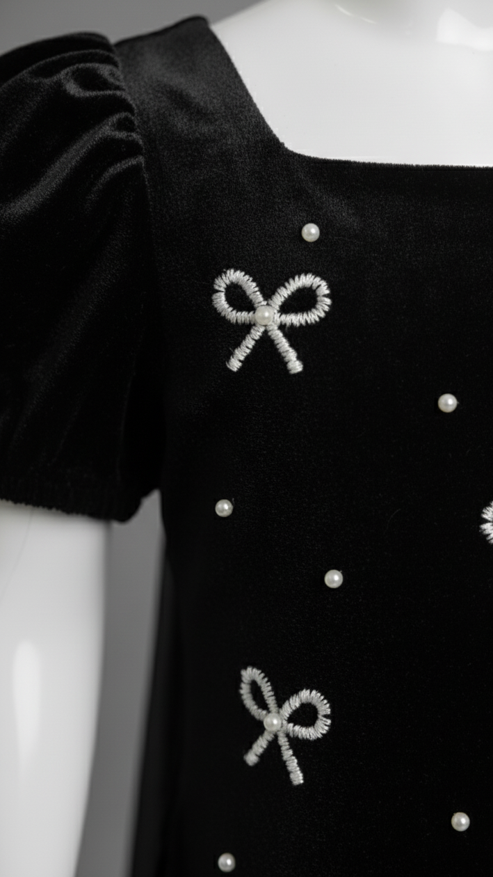 Black dress with low bow details RK-132