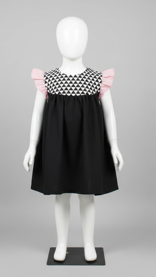 Black dress with a geometric patterned top 