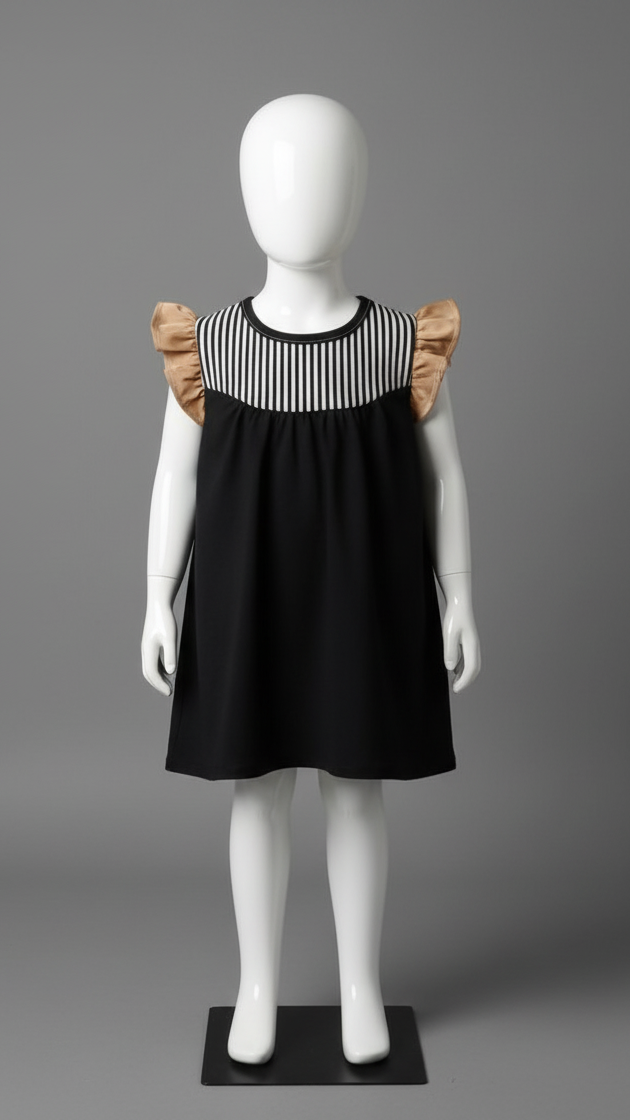 Black dress with striped bodice